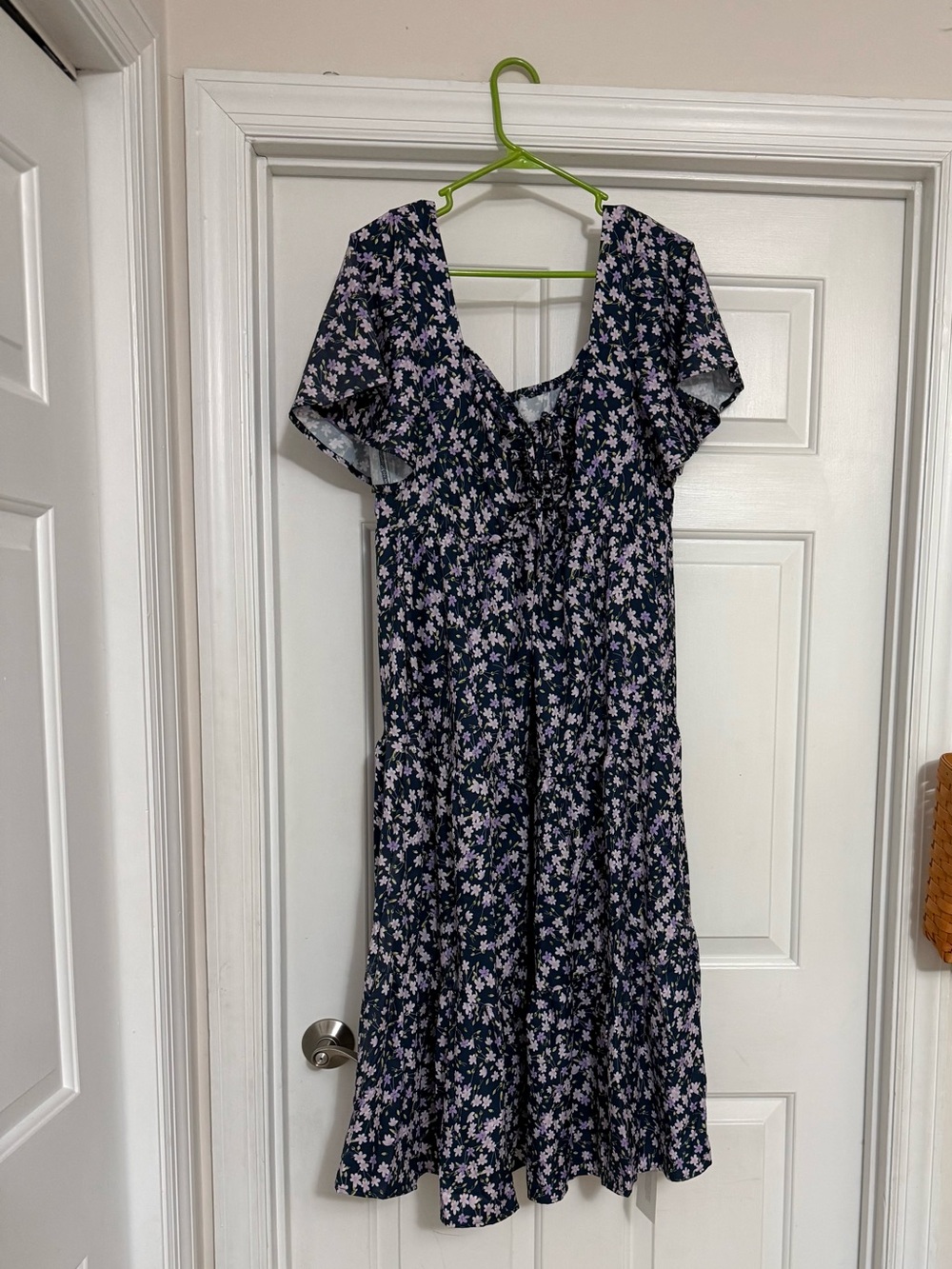 Women’s Navy Floral Midi Dress with Pink and Lavender Floral Print